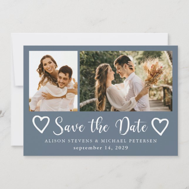 Reserve A Data Rustic modern 2 photo dusty blue wedding  (Frente)