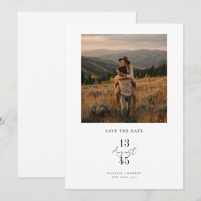 Reserve A Data Rustic Mountain Photo Wedding Save the Date (Frente/Verso)