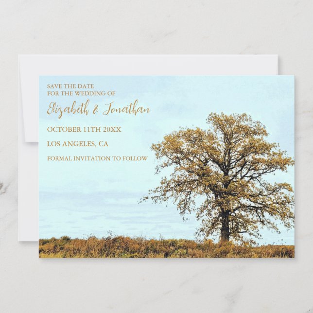 Reserve A Data Rustic Oak Tree Autumn Wedding (Frente)
