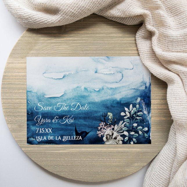 Reserve A Data Rustic Ocean Flat Save The Date Card (Criador carregado)