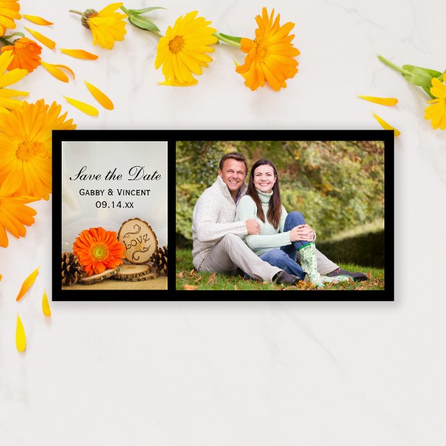 Reserve A Data Rustic Orange Daisy Woodland Casamento Salve a Dat (Criador carregado)