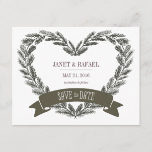 Reserve A Data Rustic Pine Heart Save the Date Card