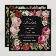 Rustic Red Pink Floral Greenery Black