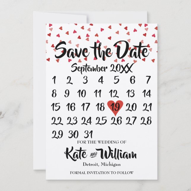 Reserve A Data Rustic Ruby Red Love Heart Calendar Salvar Data (Frente)