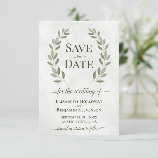 Reserve A Data Rustic Sage Green Laurel deixa casamento legante (Em pé/Frente)