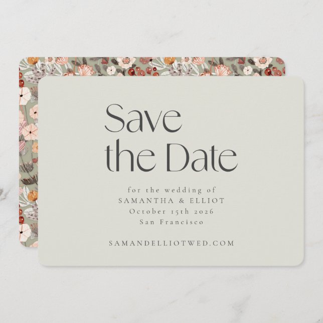 Reserve A Data Rustic Sage Taupe Floral Boho Casamento Personaliz (Frente/Verso)