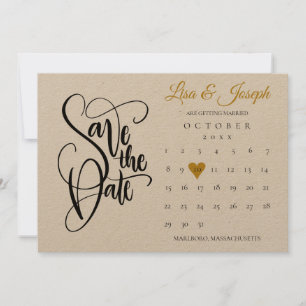 Reserve A Data Rustic Salve a Data Calendar Dourado Love Heart