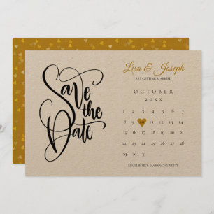 Reserve A Data Rustic Salve a Data Calendar Dourado Love Heart