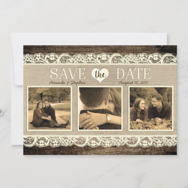 Reserve A Data Rustic Salve a Data | Raios de madeira de barn e b (Frente)