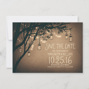 Reserve A Data Rustic Save Date & Fireflies Mason Jars