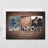 Rustic Save the Date 3-Photo Collage Wood Wedding