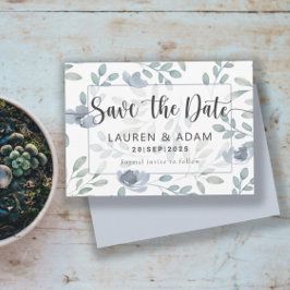 Reserve A Data Rustic Save the Date Dusty Blue Eucalyptus Floral