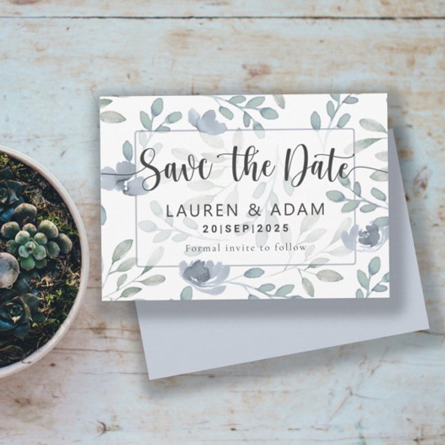 Reserve A Data Rustic Save the Date Dusty Blue Eucalyptus Floral (Criador carregado)