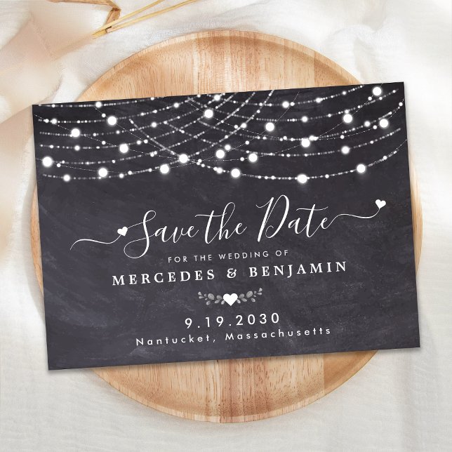Reserve A Data Rustic String Lights Chalkboard Slate Wedding (Criador carregado)