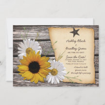 Rustic Sunflower Daisy Weding Save the Date