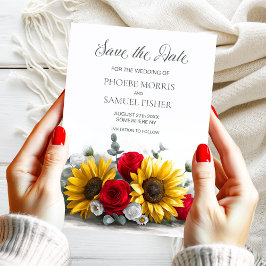 Reserve A Data Rustic Sunflower Red Rose Wedding Save the Date