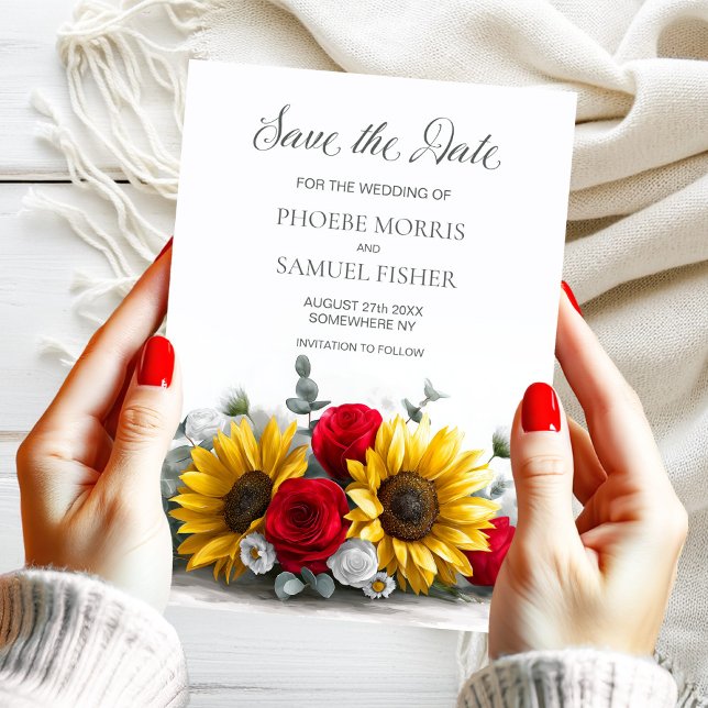 Reserve A Data Rustic Sunflower Red Rose Wedding Save the Date (Criador carregado)