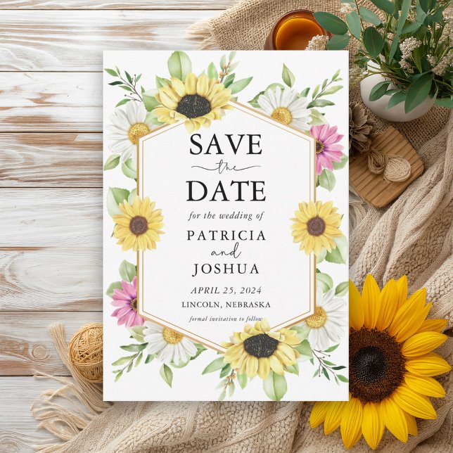 Reserve A Data Rustic Sunflower Save the Date Wedcard (Criador carregado)