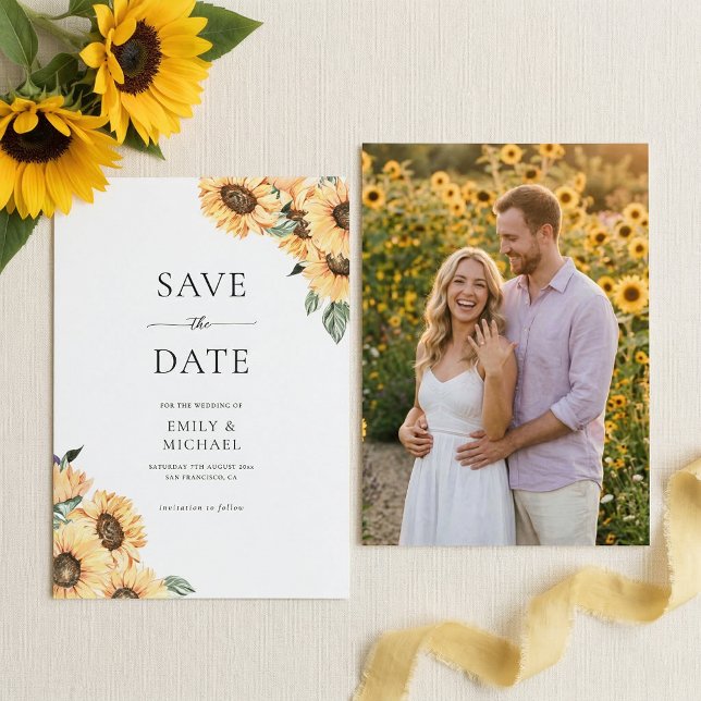 Reserve A Data Rustic Sunflower With Photo Elegant Wedding (Criador carregado)
