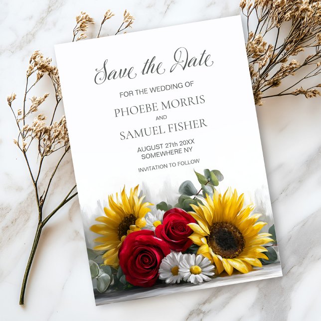 Reserve A Data Rustic Sunflowers and Roses Wedding Save the Date (Criador carregado)