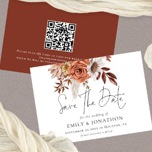 Reserve A Data Rustic Terracotta Fall Florals Código QR Casamento
