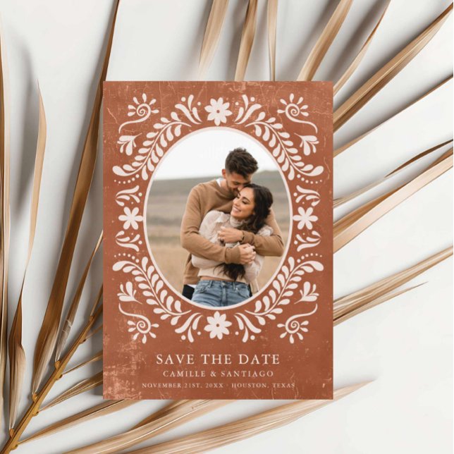 Reserve A Data Rustic Terracotta Foto Salve o Dia (Rustic Terracotta Save the Date Photo Card)