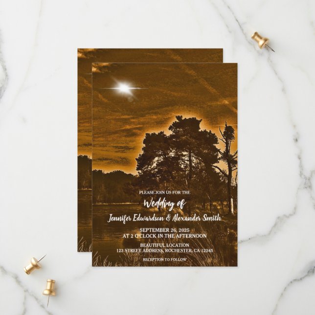 Reserve A Data Rustic twinkle light country wedding invitation (Frente/Verso In Situ)