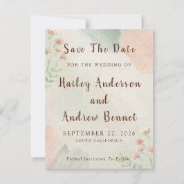 Reserve A Data Rustic Watercolor Peach and Green Wedding