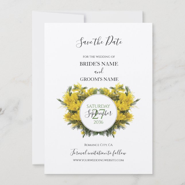 Reserve A Data Rustic Wattle Acacia Casamento Salvar A Data (Frente)