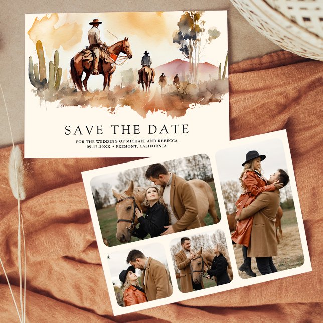 Reserve A Data Rustic Western Cowboy Photo Collage Wedding (Criador carregado)