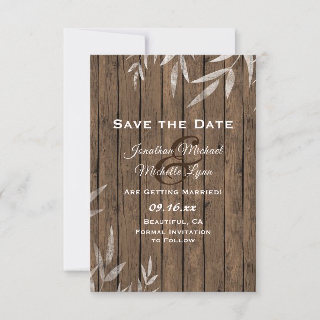 Reserve A Data Rustic Willow sobre Casamento de Madeira (Frente)