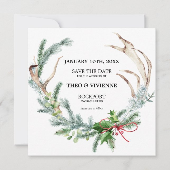 Reserve A Data Rustic Winter Botanic Salvar a Data (Frente)