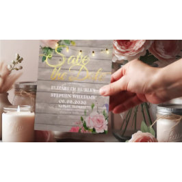 Reserve A Data Rustic Wood Floral String Luzes De Casamento Data 