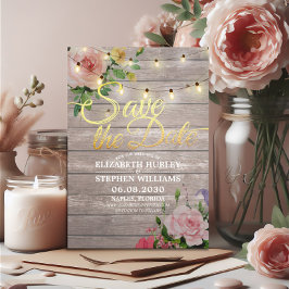 Reserve A Data Rustic Wood Floral String Luzes De Casamento Data