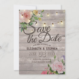 Reserve A Data Rustic Wood Floral String Luzes De Casamento Data