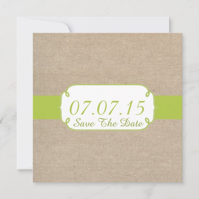 Reserve A Data Rustic Yellow Green and Beige Burlap Salvar Data (Frente)