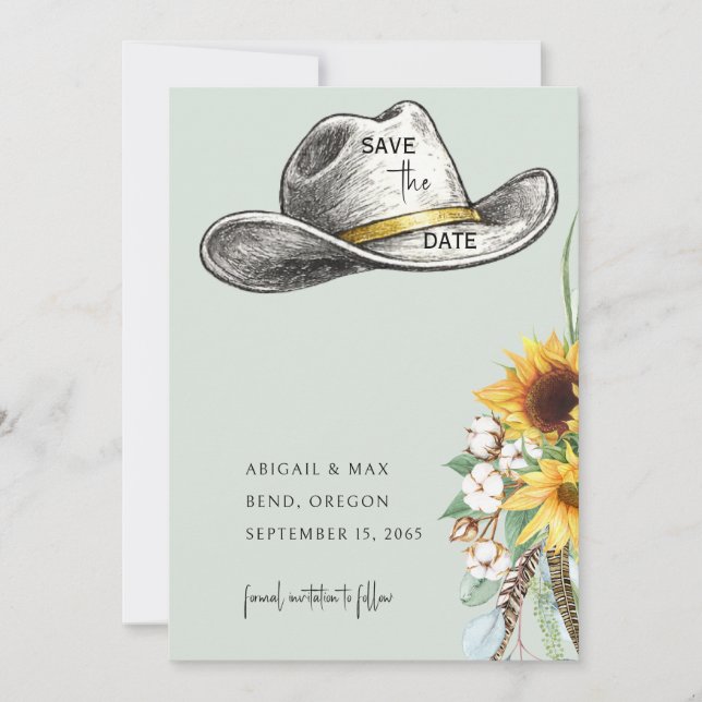 Reserve A Data Sage Cowboy Hat Sunflower Wedding Save the Date (Frente)