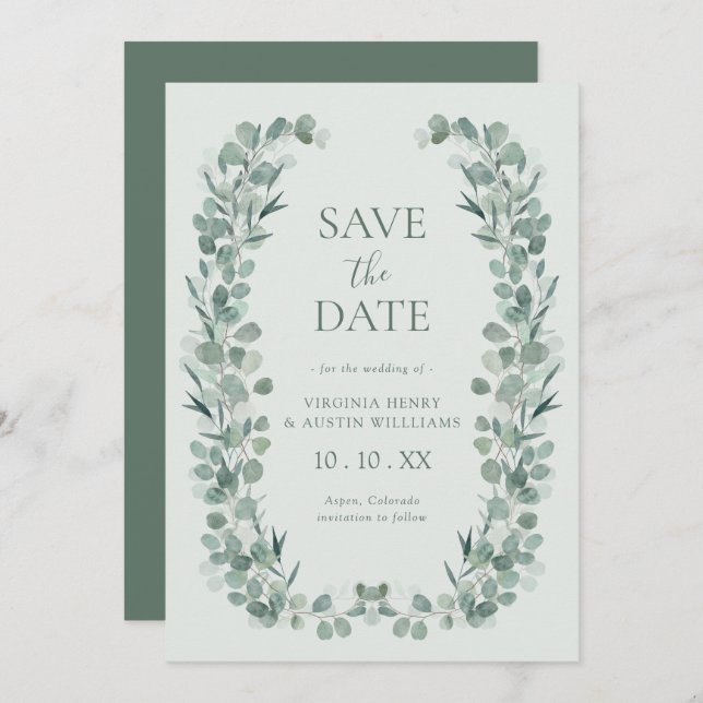 Reserve A Data Sage Eucalyptus Photo Save The Date (Salve A Data  (Frente/Verso)