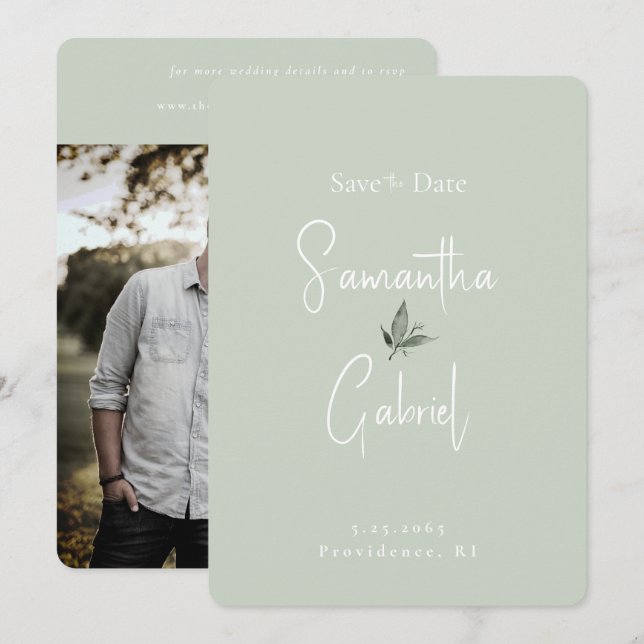 Reserve A Data Sage Foto Contemporâneo de Casamento Salvar a Data (Frente/Verso)