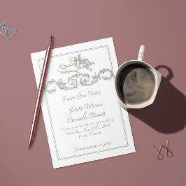 Reserve A Data Sage Gray Toile de Jouy Cherub Save the Date Card