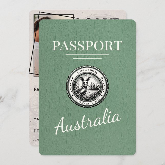 Reserve A Data Sage Green Austrália Passaporte Salvar Data (Frente/Verso)