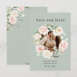 Reserve A Data Sage Green Blush Watercolor Foto Floral Casamento