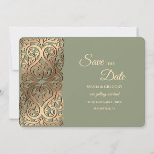 Reserve A Data Sage Green e Faux Dourado Salvem a Data Elegante