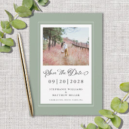 Reserve A Data Sage Green Elegant Borders Photo Chic Noivado