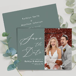 Reserve A Data Sage Green Elegant Script Modern Photo Wedding