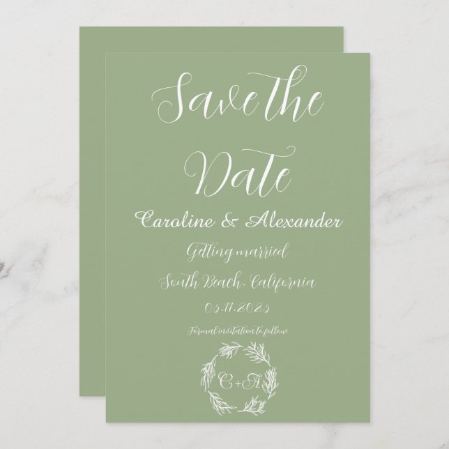 Reserve A Data Sage Green Elegant Simple Floral Formal Casamento (Frente/Verso)