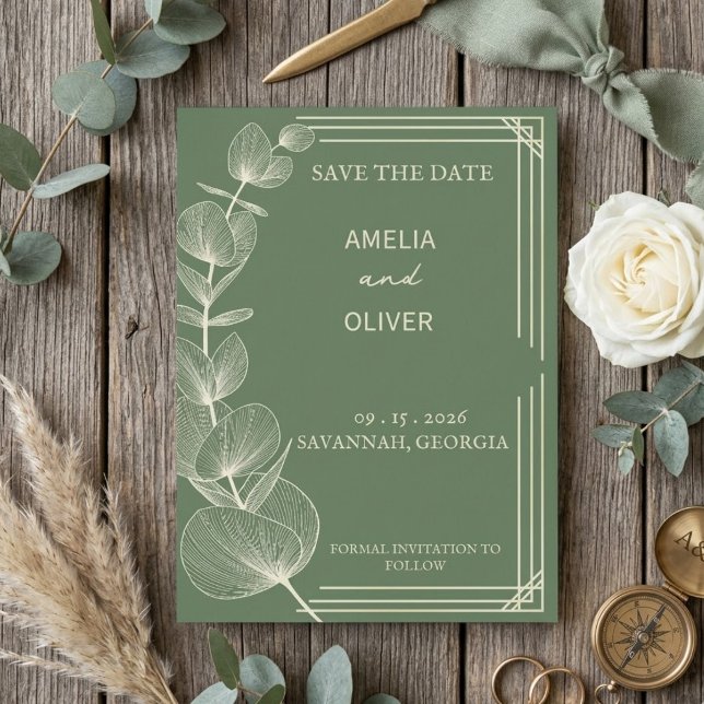 Reserve A Data Sage Green Eucalyptus Wedding Save The Date (Criador carregado)