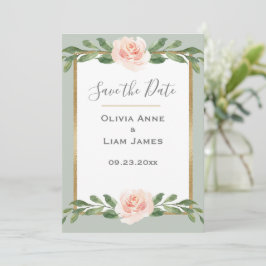 Reserve A Data Sage Green Floral Watercolor Casamento Romântico