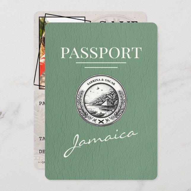 Reserve A Data Sage Green Jamaica Passport Salvar a data (Frente/Verso)