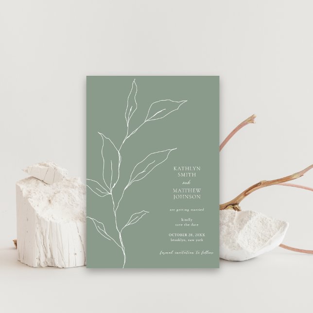Reserve A Data Sage Green Minimalist Olive Leaf Branch Greenery (Criador carregado)